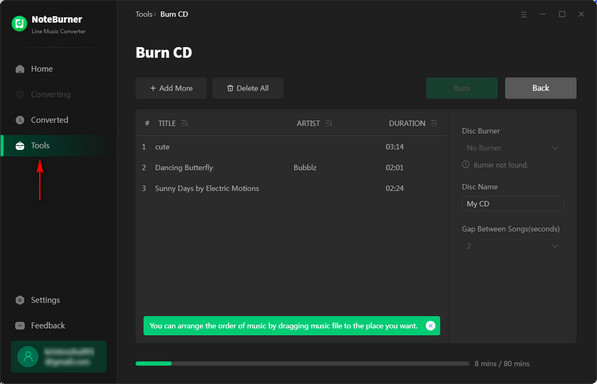 Burn Line Music to CD with NoteBurner