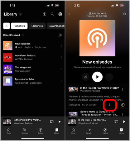 Download YouTube Music Podcast to phone