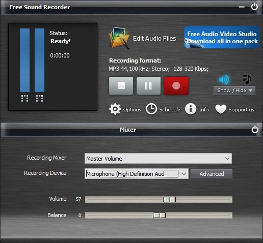 Free Sound Recorder main interface