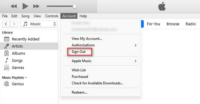 log out of Apple Music on Windows