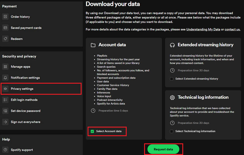 Request Spotify data