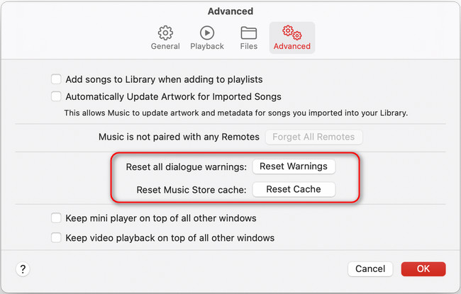 Reset Warnings & Cache to fix Apple Music Unknown Error
