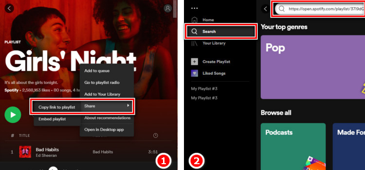copy spotify playlist from web player