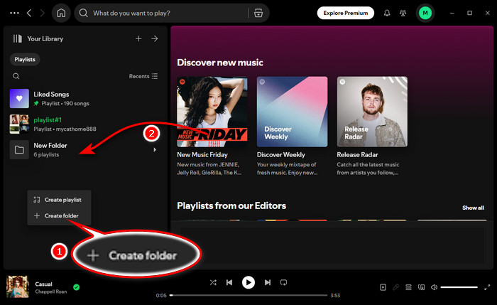 Create Folder to Combine Spotify Playlists