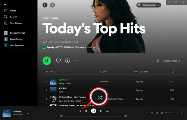 turn off spotify shuffle on computer