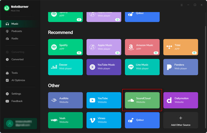 Choose SoundCloud on NoteBurner